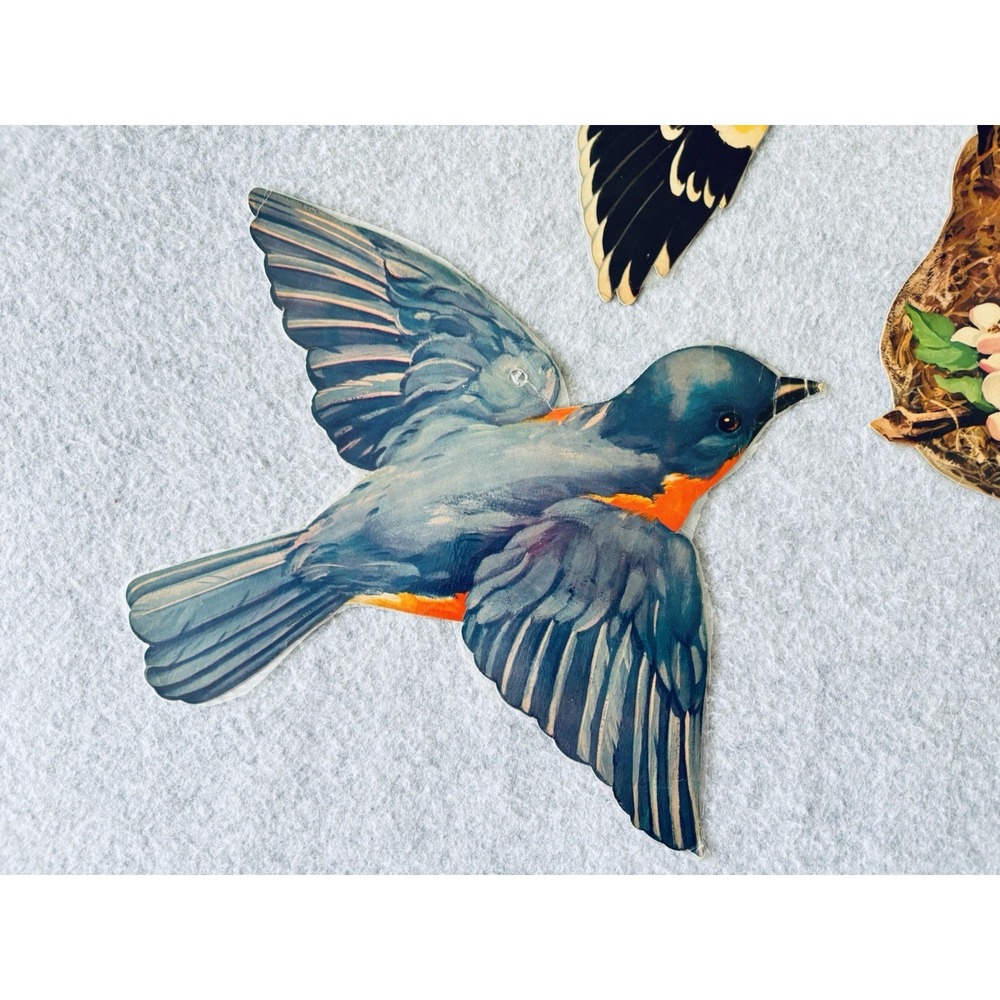 Lot of 3 Vintage Dennison Colorful Bird 1950's Die-Cut Decorations Laminated - Picture 2 of 9